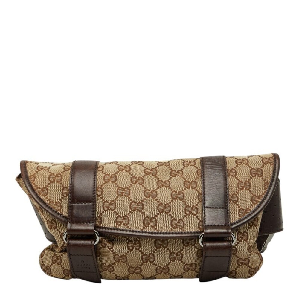 Gucci GG Canvas Body Belt Bag Waist Beige Cream Brown Leather